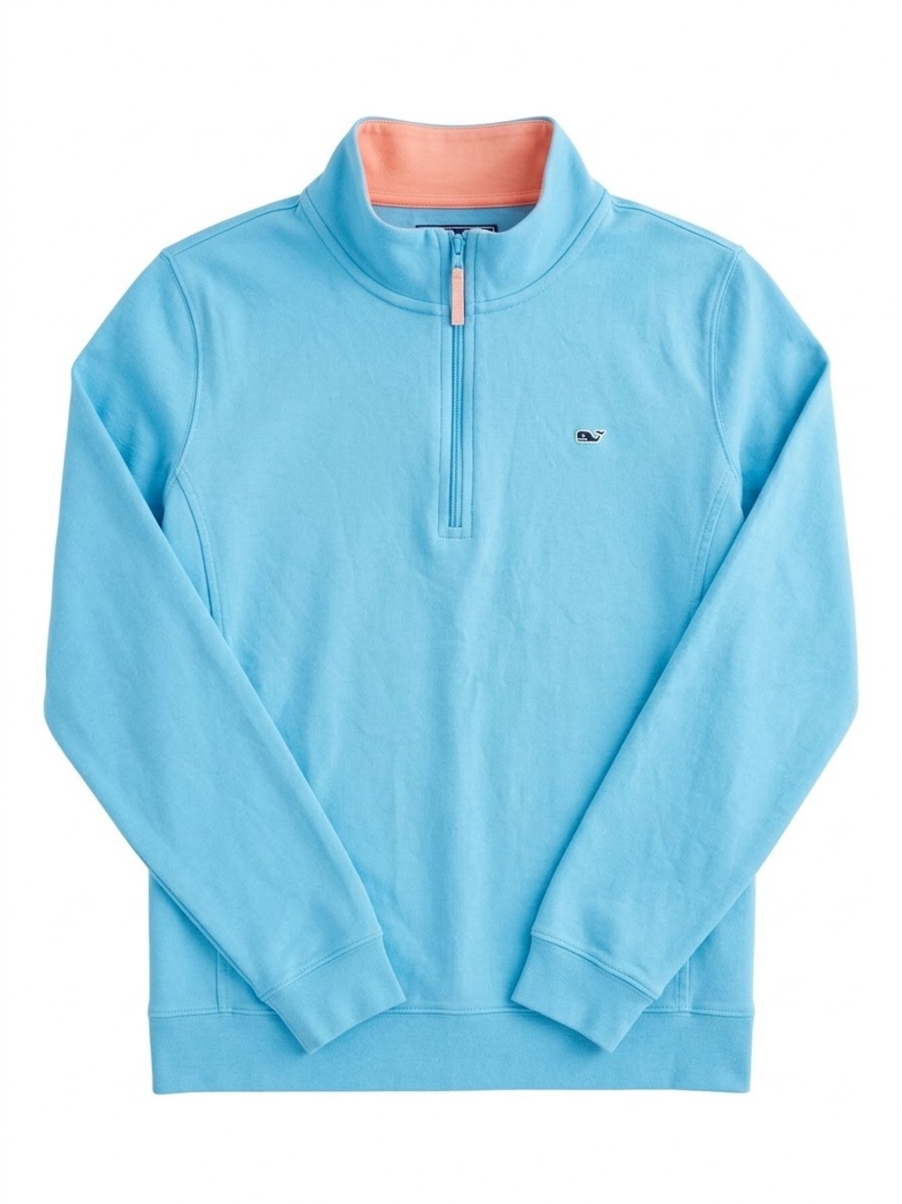 Vineyard Vines Sky Blue Quarter-Zip Sweatshirt with Coral Trim